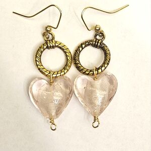 Beaded Pink Glass Heart Earrings